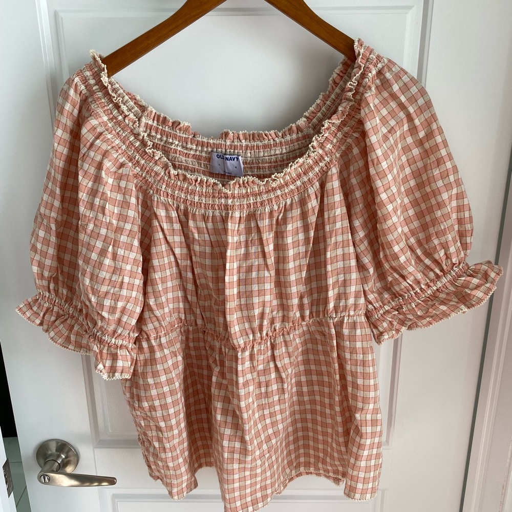 Pink Plaid Patterned Puff Sleeve Top - Picture 2 of 8